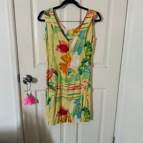 Jams Word Vintage Yelllow Multi Parrot Birds Paradise Tank Mini Dress Size 5 - Picture 2 of 9